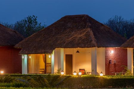 Family and Wooden Cottage